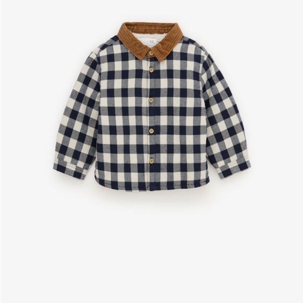 PLAID OVERSHIRT WITH CORDUROY COLLAR
Zara 3/4Y Navy